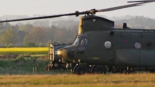 Royal Air Force CH47 Chinooks refuelling at Eshott Airfield