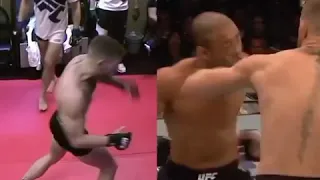 Conor McGregor practicing the exact punch he used to knock out Jose Aldo before the fight