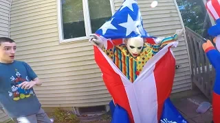 Scary Clown Attacks through 4th of July Inflatable Yard Decoration
