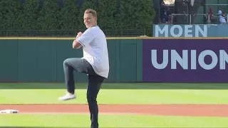 Austin Love throws first pitch at Cleveland Guardians game: Watch the big moment