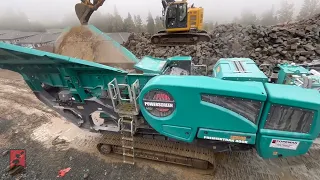 Powerscreen Premiertrak 400X mobile  tracked jaw (28" x 44" ) crushing blasted rock.