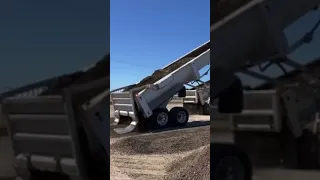 End Dump Trailer Spreading Rock - Dangerous #asphalt #construction #trucking