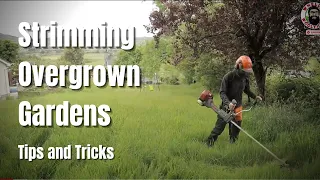 Strimming Overgrown Gardens - Knee High Wet Grass - Tips and Tricks