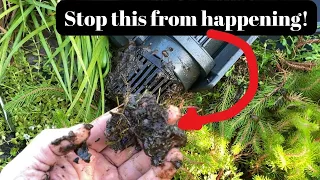 How do you stop a pond pump from getting clogged?