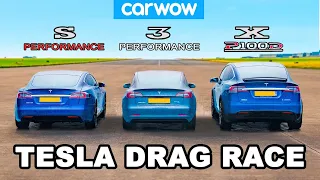 Model S vs 3 vs X - Tesla Performance DRAG RACE, ROLLING RACE & BRAKE TEST!