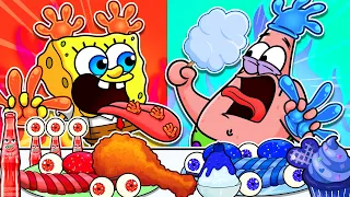 [Animation]  HOT vs COLD! Eating Emoji Foods challenge Mukbang! | Spongebob Animation Mukbang