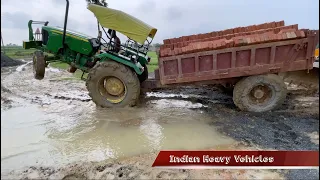 Dangerous Tractor Stunts | John Deere 5045D Tractor Stuck Badly | JCB 3DX Xtra Machine Come For Help