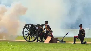 King's Troops Gun Salutes to Mark A Year Since the Passing of the Queen and the King's Accession