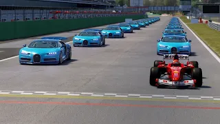 Ferrari F2004 Michael Schumacher vs Bugatti Chiron Sports at Monza GP