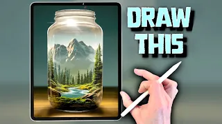 MOUNTAIN LANDSCAPE IN A JAR drawing tutorial - Procreate made easy