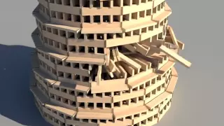 KEVA planks round tower build and destroy using Bullet Physics Engine