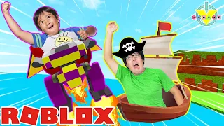 RYAN BUILDS A BOAT FOR TREASURE! Let’s Play Roblox with Ryan’s Daddy