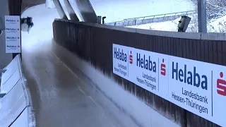 Russian luge airborne in Oberhof