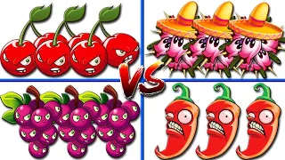 Cherry Bomb vs Jalapeno vs Heath Seeker vs Grapeshot - PvZ 2 Plant vs plant