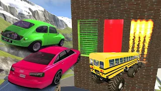 BeamNG Drive - Car High Speed Jumping through Water Wall Or Laser Wall Or Portal FreeCrash