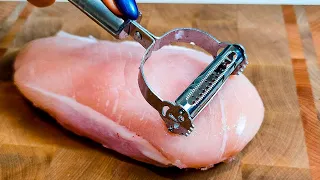A trick with the vegetable peeler! Great recipe with chicken breasts.