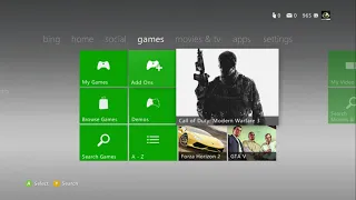Xbox 360 menu and opening a game in 2022