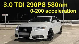 Audi A6 3.0 TDI quattro chip 290hp 580nm 0-200 acceleration.