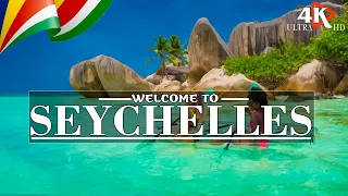 FLY OVER SEYCHELLES 4K✈Beautiful Natural Scenery With gentle waves on Seychelles beach| Super HD 4K