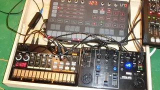 Volca Beats (modified) + Ik Uno Synth → Volca Mix → Zoom R8