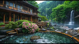 Calming Rainfall Japanese Garden🌺Gentle Rain Sounds and Piano Music for Sleep and Relaxation