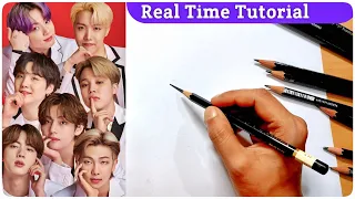 BTS Group Drawing Tutorial full Step by Step Real Time drawing || BTS Drawing Tutorial || BTS Sketch