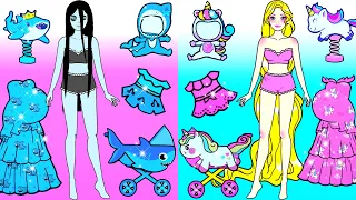 Vestido De Muñeca De Papel - Baby Shark VS Unicorn Mother And Daughter - Woa Doll Español