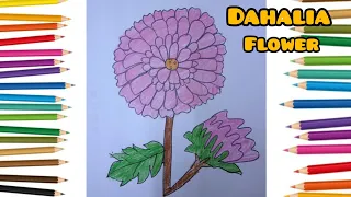 Dahalia Flower Drawing || How to draw a Dahalia Flower step by step || Painting and coloring