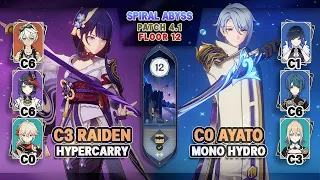 C3 Raiden Shogun Hypercarry & C0 Ayato Mono Hydro | Spiral Abyss 4.1 Floor 12 - Genshin Impact