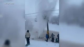 Burst pipe at ski resort unleashes a torrent of frozen water on unsuspecting skiers snowboarders
