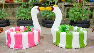 Casting SWAN-shaped Potted Plant from Concrete Using Plastic Bottles