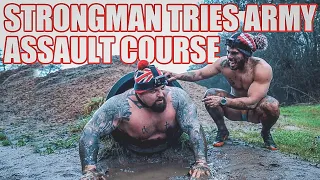 The Worlds strongest man tries ARMY assault course | GETS STUCK IN HOLE ft Ross Edgeley
