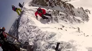 Crazy skier drop in A to Z Chutes at Big Sky Montana extreme skiing video.MP4