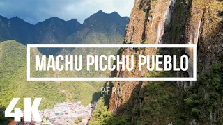 Drone Footage 4K - Flying over Machu Picchu Pueblo in Perú