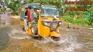 Autorickshaw 3 Wheeler on Rain water Roads | Tuk Tuk Rickshaw Adventures | Auto Ride in Monsoon