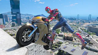 GTA 5 SPIDERMAN Bike Ragdolls Compilation (Falling Ragdoll, Car Crash, Bike Stunt, Water Ragdoll) 31