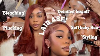 *INCREDIBLY DETAILED* GINGER SIDE PART WIG INSTALL! BLEACHING PLUCKING INSTALL & STYLE CYNOSURE HAIR