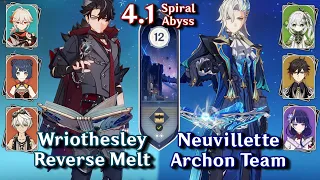 C0 Wriothesley IS INSANE! C0 Wriothesley Melt & C0 Neuvillette Archon | Spiral Abyss 4.1 - Floor 12