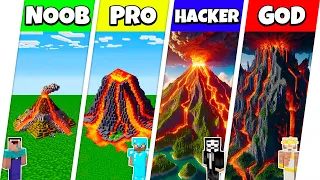 Minecraft Battle: NOOB vs PRO vs HACKER vs GOD: LAVA VOLCANO HOUSE BASE BUILD CHALLENGE / Animation