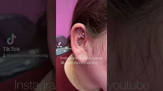 Freah hidden #helix ,healed #conch , #rook , and #tragus #piercing . #laserunicornpiercing