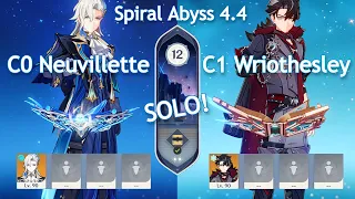 [SOLO] NEW Spiral Abyss 4.4! C0 Neuvillette x C1 Wriothesley | Floor 12 9 Stars | Genshin Impact