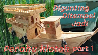 Kerajinan dari stik es krim digunting ditempel jadi miniatur perahu klotok