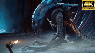 King Xenomorph Fight Scene 4K (2023) - Aliens Dark Descent