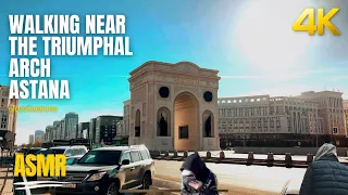 Walking near the Triumphal Arch of Astana Kazakhstan | ASMR No talking Video Walks [4K]