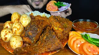 EATING SPICY FISH BHUNA, EGGS CURRY WITH RICE, CHILI, ONION | FOOD EATING VIDEOS | EATING SOUNDS