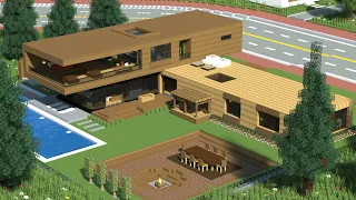 Minecraft Tutorial | Wooden Modern House | Gracium - Modern City #24