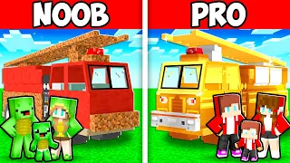 Mikey Family & JJ Family - NOOB vs PRO : FIRE TRUCK Build Challenge in Minecraft