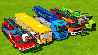 TRANSPORTING FIRE TRUCKS, SCHOOL BUS & TOW TRUCKS by BIG HEAVY TRUCKS! Farming Simulator 22