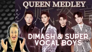 DIMASH & Super Vocal Boys | Queen Medley | Vocal coach REACTION AND ANALYSIS. DIMASH IS MORE.