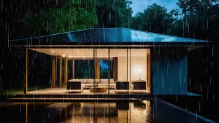 Relaxing Sound of Rain In Room for Sleep, Dark Night Pool View